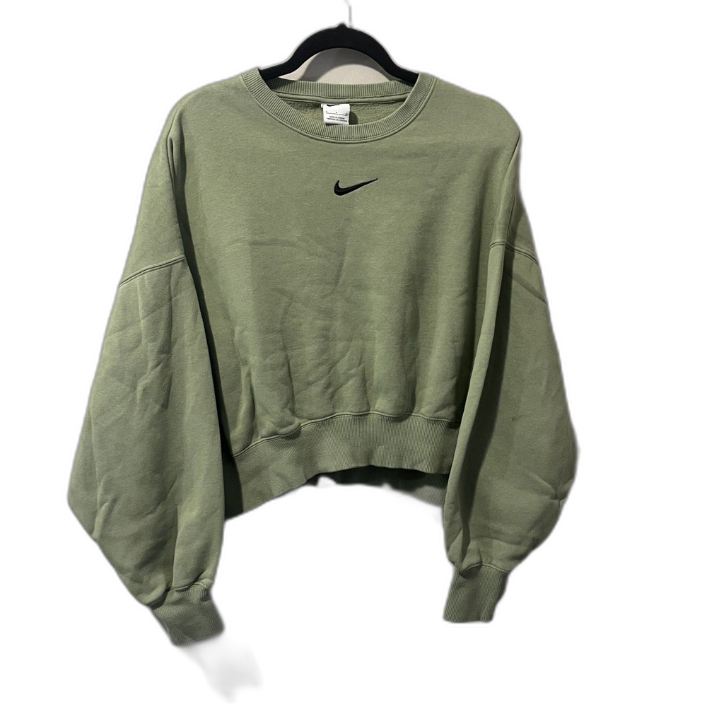 Nike Oversized Cropped Green Center Swoosh Sweatshirt Size Small - Stain